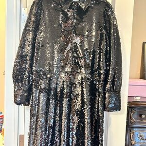 Ganni Black Sequin Long Sleeve Dress